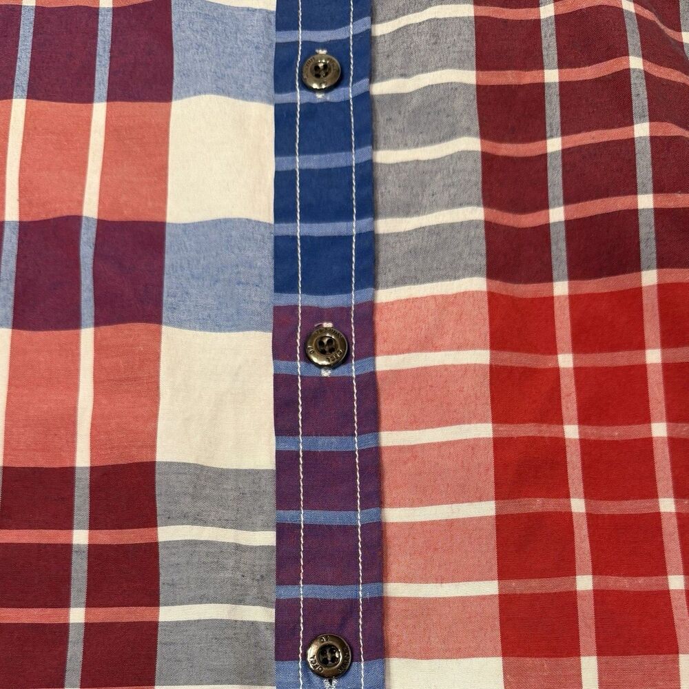 Plaid Button Up Shirt Patchwork Short Sleeve Dual… - image 10